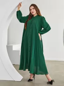 Lacomfia 大碼燈籠袖百褶襯衫洋裝