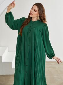 Lacomfia 大碼燈籠袖百褶襯衫洋裝