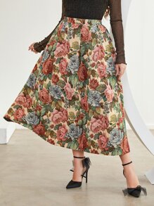 Modelyn Plus High Waist Floral Print Skirt - Multicolor - View 1