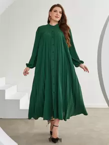 Lacomfia 大碼燈籠袖百褶襯衫洋裝