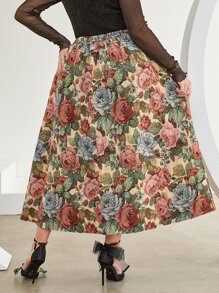 Modelyn Plus High Waist Floral Print Skirt - Multicolor - View 2