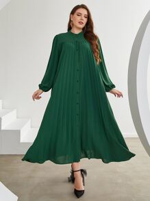 Lacomfia 大碼燈籠袖百褶襯衫洋裝