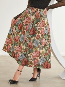 Modelyn Plus High Waist Floral Print Skirt - Multicolor - View 3