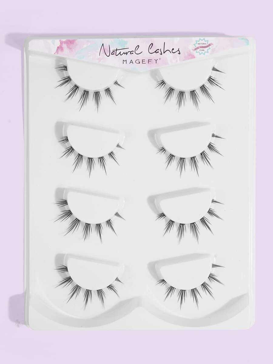 MAGEFY 4 Pairs Of Natural Full False Eyelashes,Fluffy Slim For Everyday Use Manga Eyelashes, Travel Essentials - Black - View 1