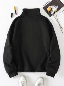 INAWLY Sudadera cremallera media de hombros caídos - Negro - Ver 2