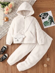 Girls Zip Up Hooded Jacket & Trousers - White - View 1