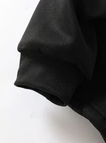 INAWLY Sudadera cremallera media de hombros caídos - Negro - Ver 4