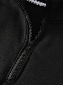 INAWLY Sudadera cremallera media de hombros caídos - Negro - Ver 7