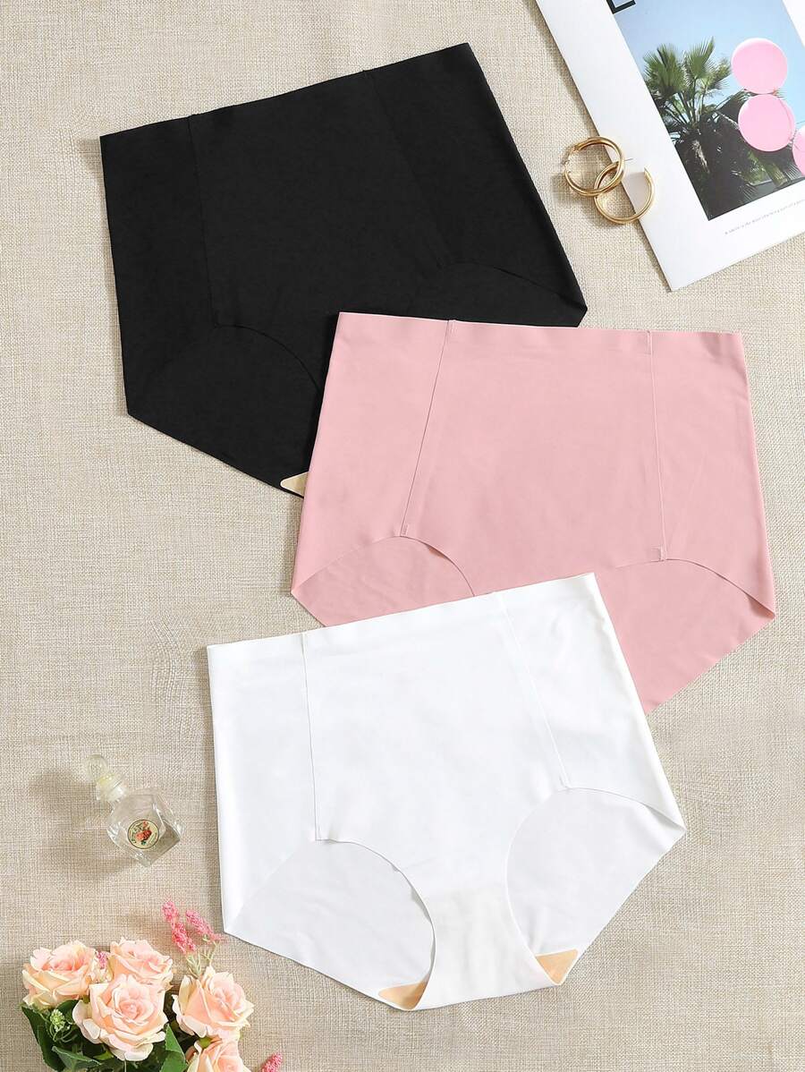 Plus 3pack Solid Simple Panty - Multicolor - View 1