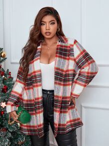 SHEIN LUNE 大碼蘇格蘭格紋西裝領外套 - 彩色 - 查看 1