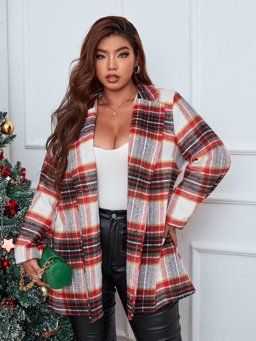 SHEIN LUNE 大碼蘇格蘭格紋西裝領外套 - 彩色 - 查看 1