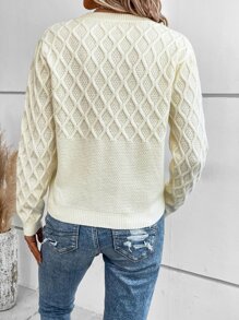 SHEIN LUNE Solid Cable Knit Jumper - Beige - View 4