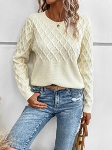 SHEIN LUNE Solid Cable Knit Jumper - Beige - View 6