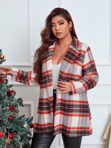 SHEIN LUNE 大碼蘇格蘭格紋西裝領外套 - 彩色 - 查看 4