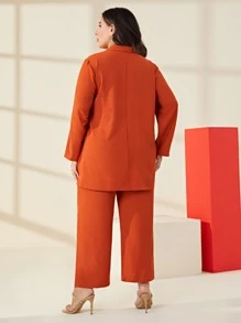 Mulvari Plus Solid Blouse & Wide Leg Trousers - Burnt Orange - View 2