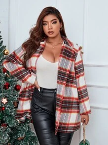 SHEIN LUNE 大碼蘇格蘭格紋西裝領外套 - 彩色 - 查看 5