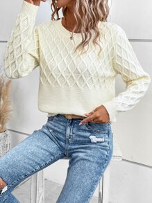 SHEIN LUNE Solid Cable Knit Jumper - Beige - View 2