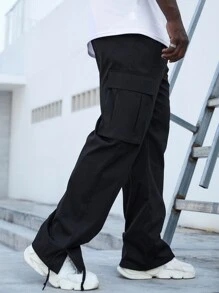 Manfinity Men Flap Pocket Side Drawstring Hem Cargo Trousers - Black - View 5