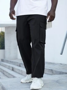 Manfinity Men Flap Pocket Side Drawstring Hem Cargo Trousers - Black - View 6