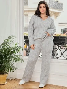 Mulvari Jersey tejido de cable de hombros caídos con pantalones tejidos - Gris Claro - Ver 3