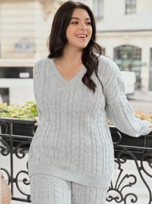 Mulvari Jersey tejido de cable de hombros caídos con pantalones tejidos - Gris Claro - Ver 5