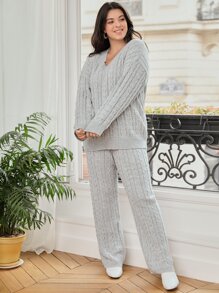 Mulvari Jersey tejido de cable de hombros caídos con pantalones tejidos - Gris Claro - Ver 6