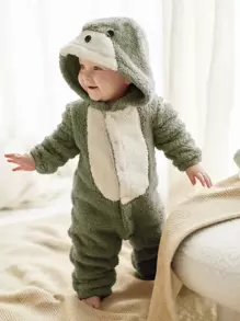 Baby Boy Colorblock Hooded Flannel Sleep Jumpsuit - Army Green - View 1
