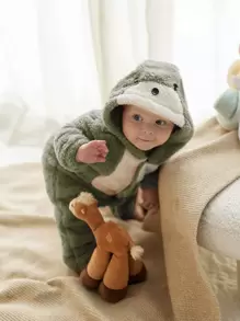 Baby Boy Colorblock Hooded Flannel Sleep Jumpsuit - Army Green - View 5