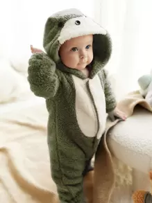 Baby Boy Colorblock Hooded Flannel Sleep Jumpsuit - Army Green - View 6