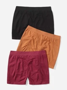 Paquete de 3 bragas cómodas y casuales de tela lisa y elástica en varios colores, talla grande - Multicolor - Ver 2