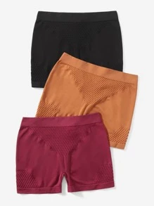 Paquete de 3 bragas cómodas y casuales de tela lisa y elástica en varios colores, talla grande - Multicolor - Ver 4