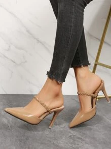 Pointed Toe Mule Slippers For Women, New Autumn/Winter Simple Closed Toe High Heel Slip-On Slides