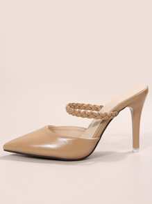 Pointed Toe Mule Slippers For Women, New Autumn/Winter Simple Closed Toe High Heel Slip-On Slides