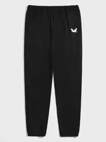 Manfinity Homme Hombres Pantalones deportivos con estampado de pájaro con bolsillos oblicuos - Negro - Ver 1