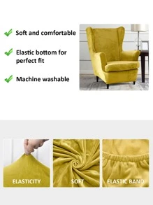 1pc Plain Stretchy Wing Chair Slipcover - Ginger - View 6