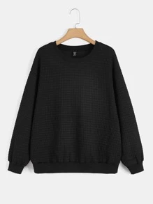 SHEIN Essnce Plus Solid Drop Shoulder Sweatshirt - Black - View 6