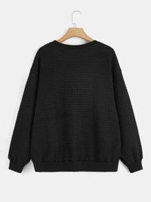 SHEIN Essnce Plus Solid Drop Shoulder Sweatshirt - Black - View 7