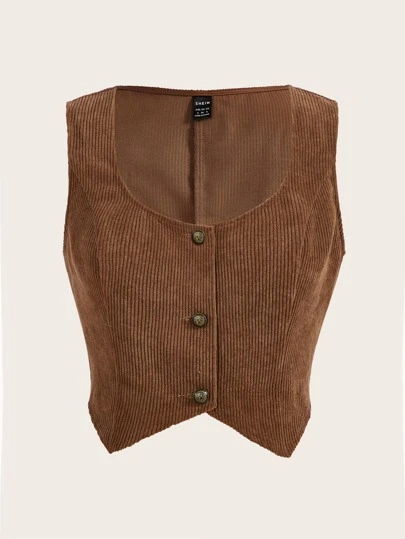 SHEIN EZwear 前紐扣短款背心無襯衫