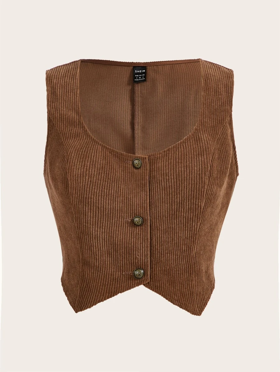 SHEIN EZwear Top tank corto con botón delantero sin camisa - Café integral - Ver 1