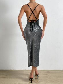 Firerie Vestido de tirantes de muslo con abertura de espalda abierta con cordón - Negro - Ver 2