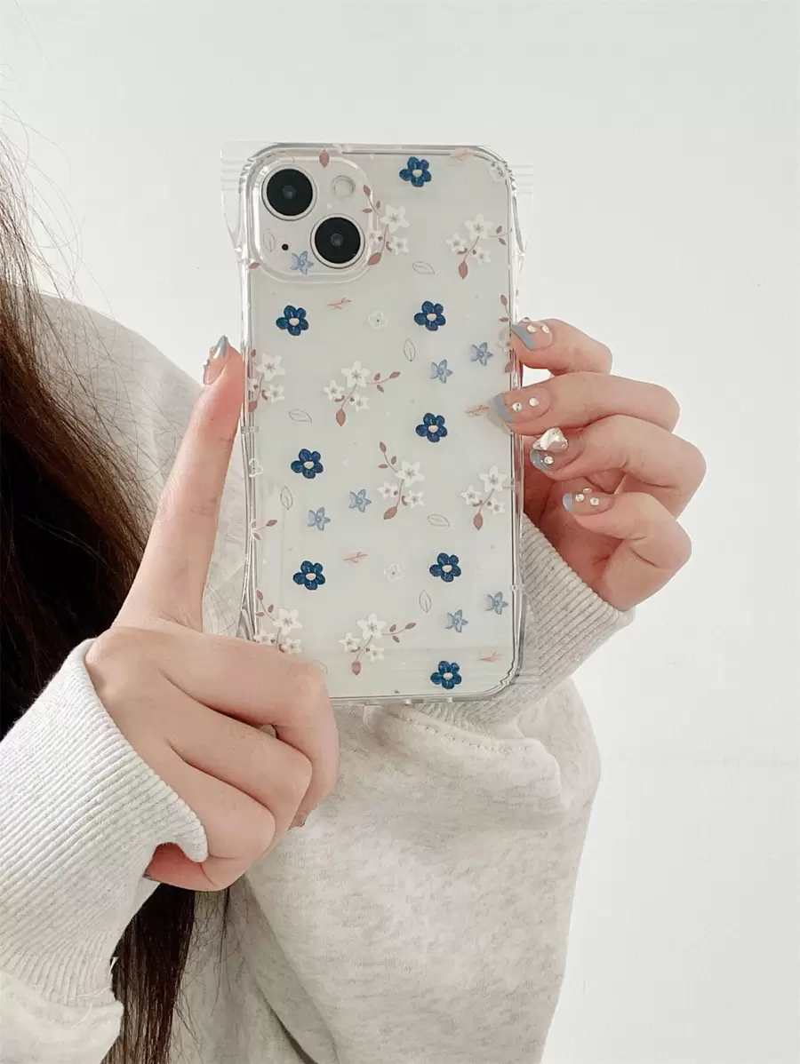 Flower Print Clear Phone Case - Multicolor - View 1