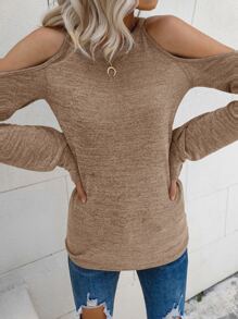 SHEIN LUNE 雜色針織挖肩T恤 - 卡其色 - 查看 3