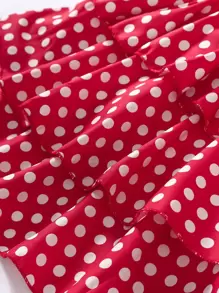 小女童波卡圓點圖案多層洋裝 - 紅色 - 查看 5
