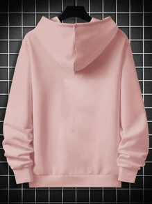 Manfinity Homme Men Slogan Graphic Kangaroo Pocket Drawstring Hoodie - Baby Pink - View 2