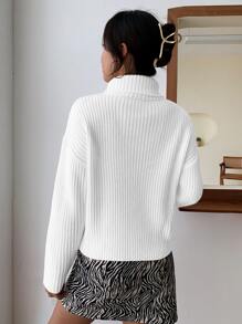 Calvaya High Neck Drop Shoulder Jumper - White - View 2