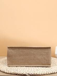 Geometric Print Linen Satchel Bag - Khaki - View 7