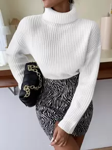 Calvaya High Neck Drop Shoulder Jumper - White - View 4