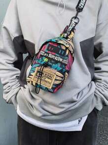 Mini Men Letter & Graphic Sling Bag Chest Bag Fanny Pack Crossbody Bag For Travel Work Sport Essentials Lightweight Anti Theft Going Out With Adjustable Strap Fabric Cartoon Print Camouflage Leisure Print Thanksgiving Gifts Side Bag Hip Bag Holiday Essentials Summer Back To School The Sporty Life Summer Bag Spring Break Bag Pack Belt Bag Waist Bag School Supplies Purse Side Bags Belts For Students Purse Essentials Graduation Small Bag Body Bag For Men Pouch Festival Phone Bag - Multicolor - View 3