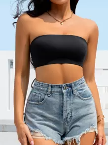 Women's Black Plain High Stretch Strapless Tube Top Comfy Bra - Black - View 4