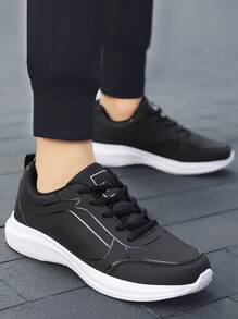 Men Letter Graphic Lace-up Front Running Shoes - Black - View 1